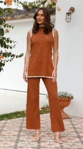 Newport Pants - Cinnamon/White sold by Billy J