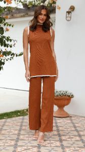 Newport Pants - Cinnamon/White sold by Billy J