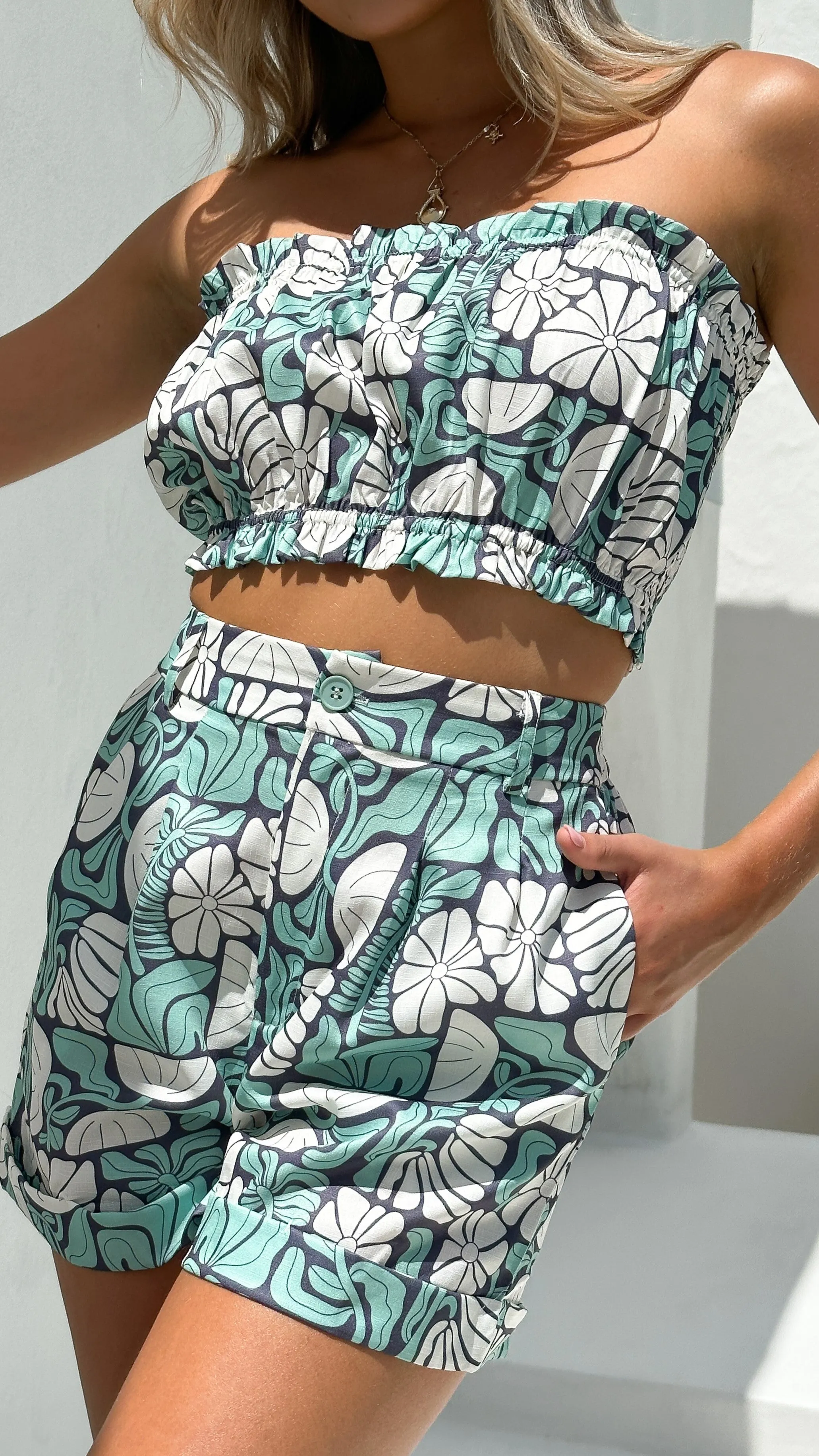 Achillie Strapless Crop Top - Green sold by Billy J