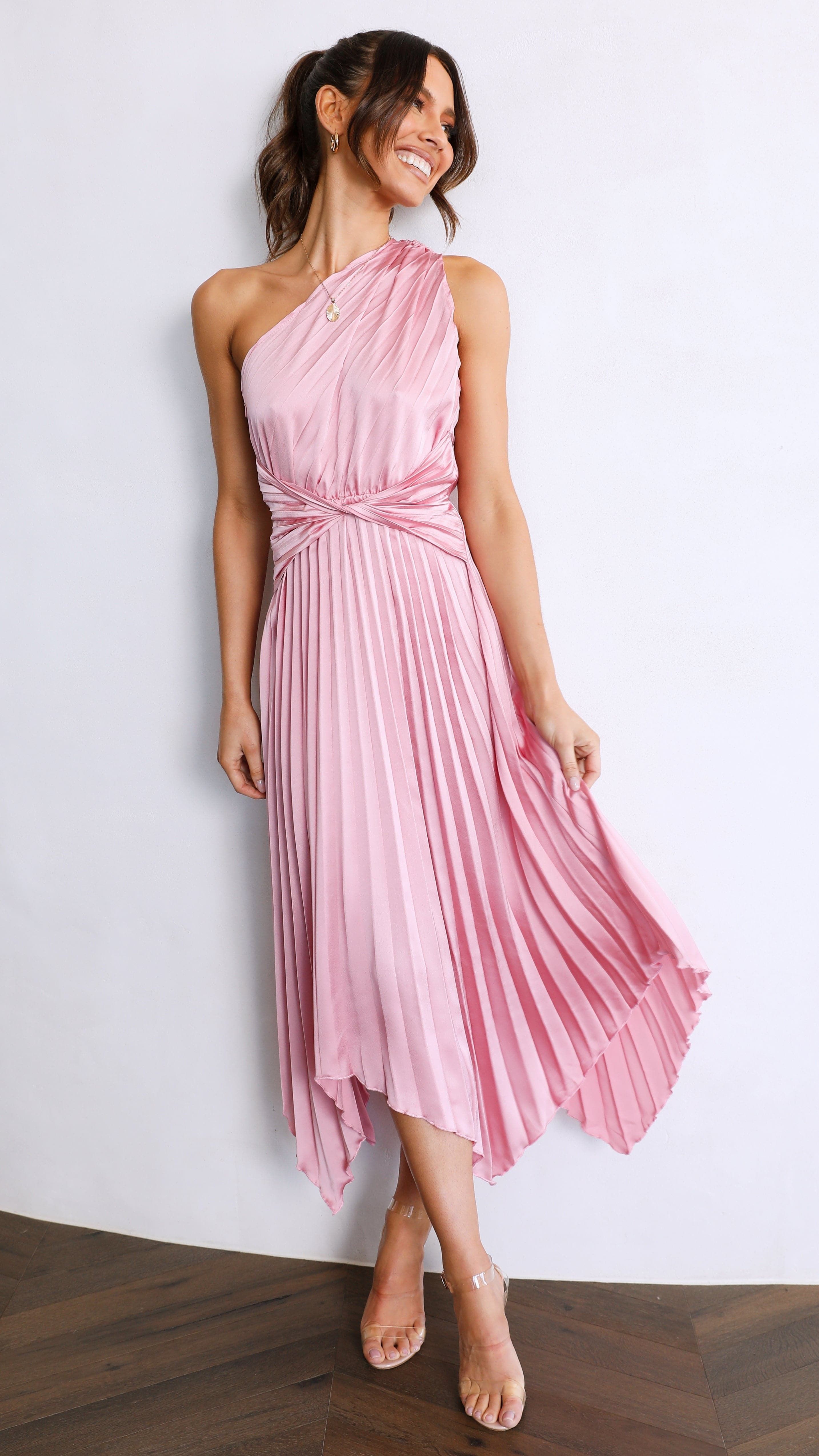 Cali One Shoulder Midi Dress - Pale Pink sold by Billy J
