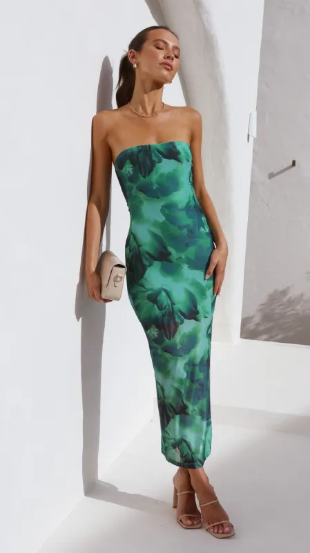 Kapri Strapless Dress - Green Floral sold by Billy J