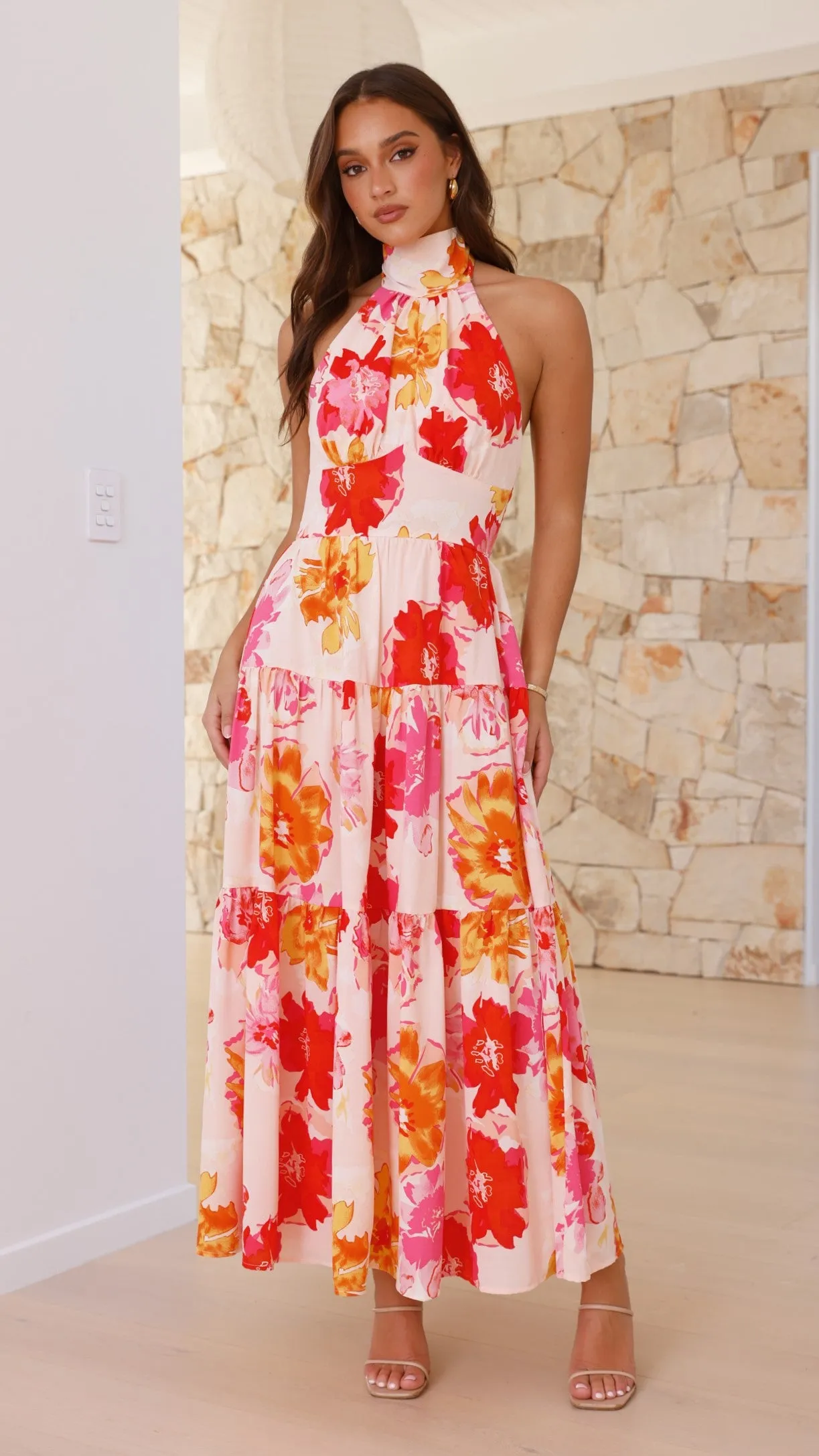 Najila Maxi Dress - Pink / Orange Floral sold by Billy J