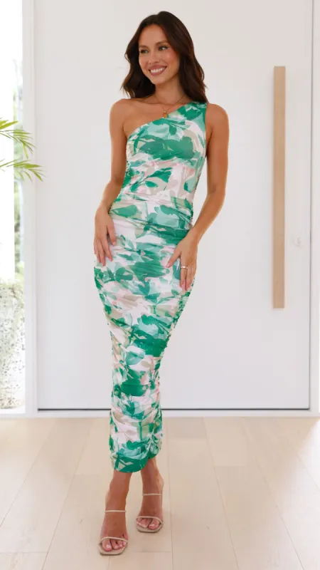 Natalia Midi Dress - Green Print sold by Billy J