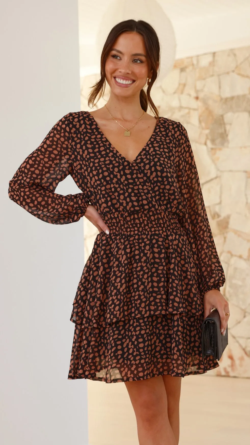 Odelia Mini Dress - Black / Pink Print sold by Billy J