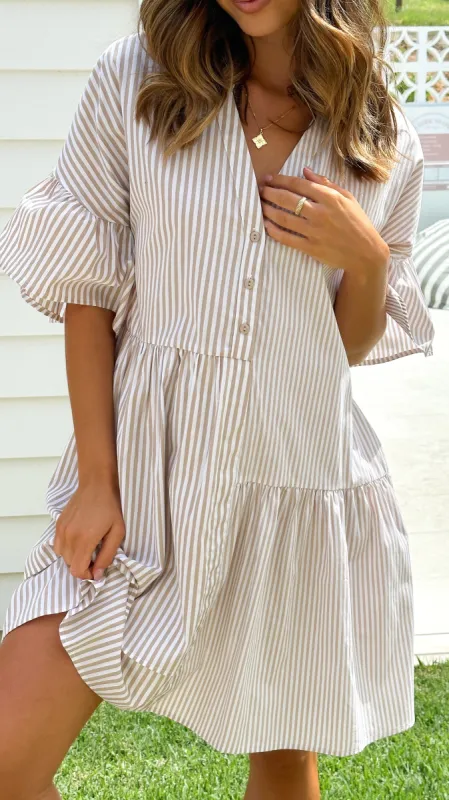 Nerissa Mini Dress - Beige/White sold by Billy J