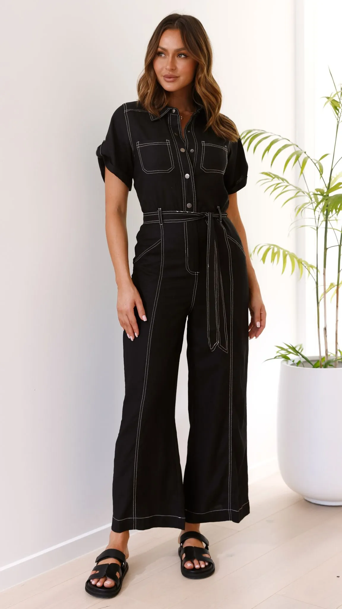 Jachin Jumpsuit - Black Contrast Stitch sold by Billy J