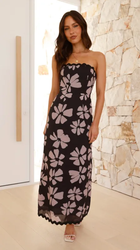 Indikah Maxi Dress - Black/Beige Floral sold by Billy J