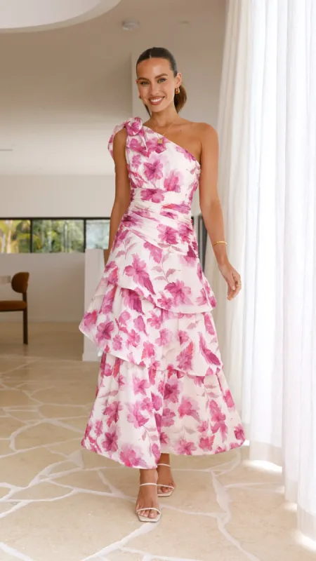 Odilie One Shoulder Maxi Dress - Pink Floral sold by Billy J