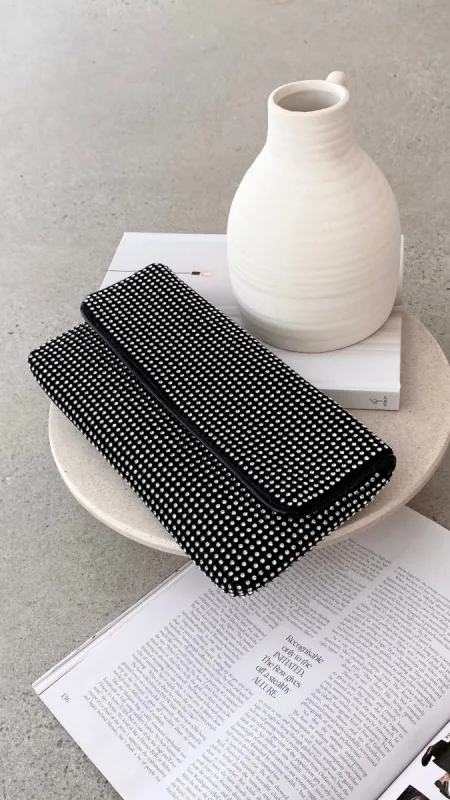 Malia Foldover Diamante Clutch - Black sold by Billy J