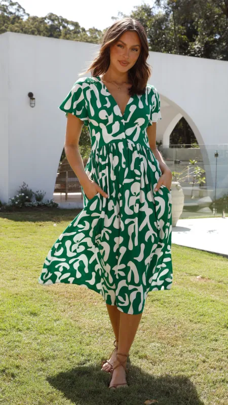 Basanti Midi Dress - Green Print sold by Billy J