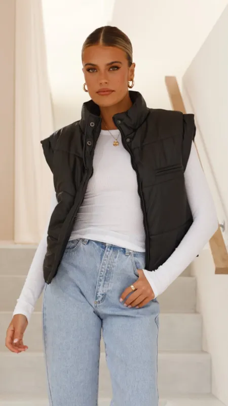 Odessa Cropped Puffer Vest - Black sold by Billy J