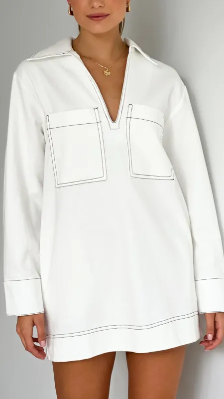 Tara Long Sleeve Mini Dress - White sold by Billy J