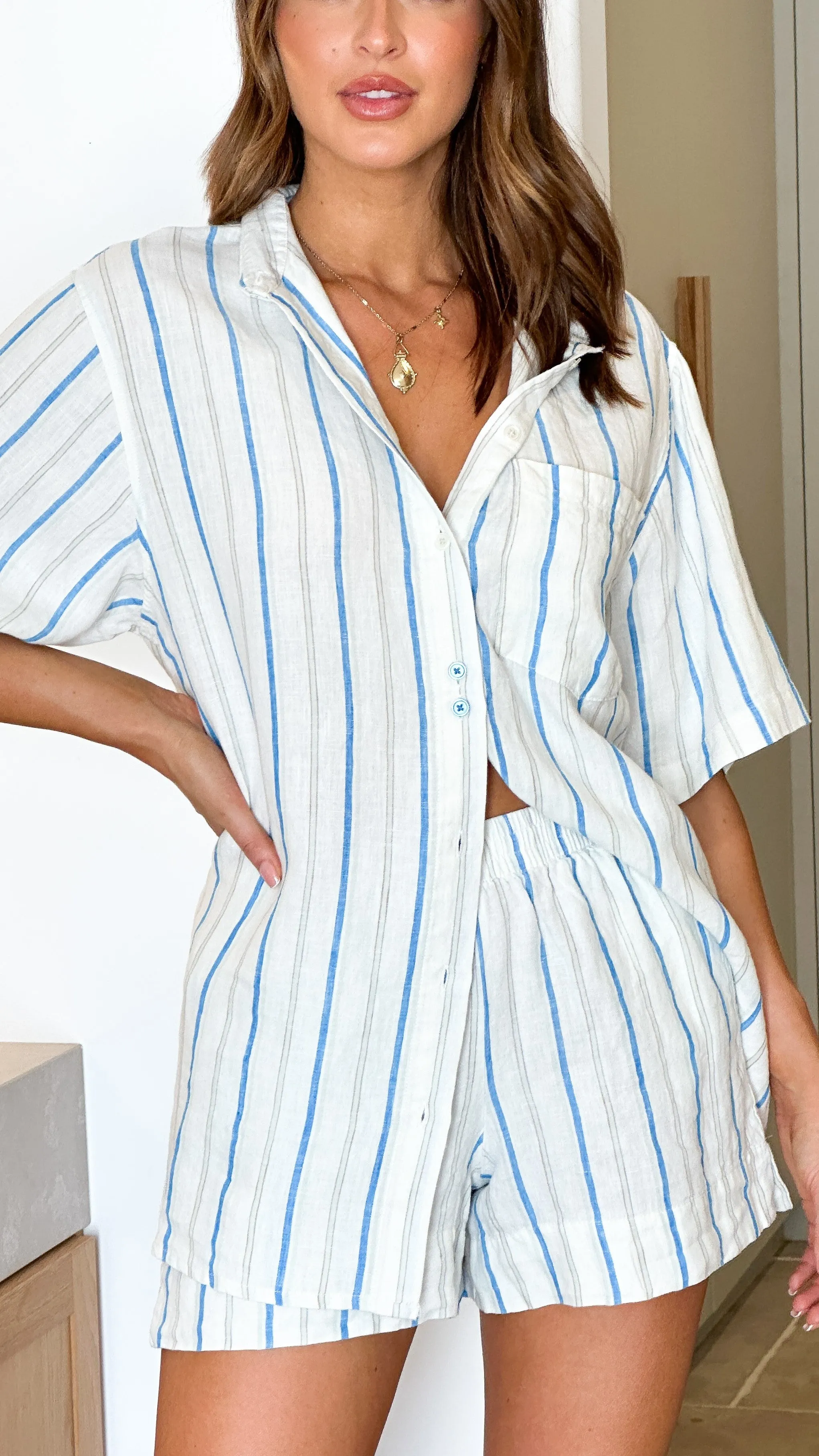 Yin Linen Shirt - Azure Stripe sold by Billy J product image thumbnail 2