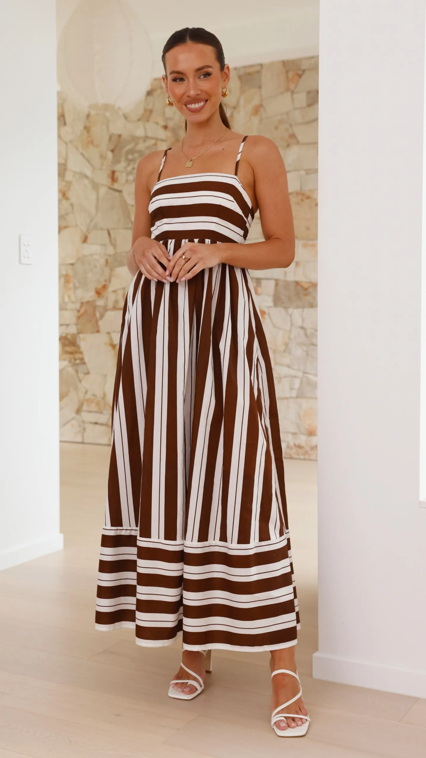 Nadie Maxi Dress - Chocolate / White Stripe sold by Billy J product image thumbnail 4