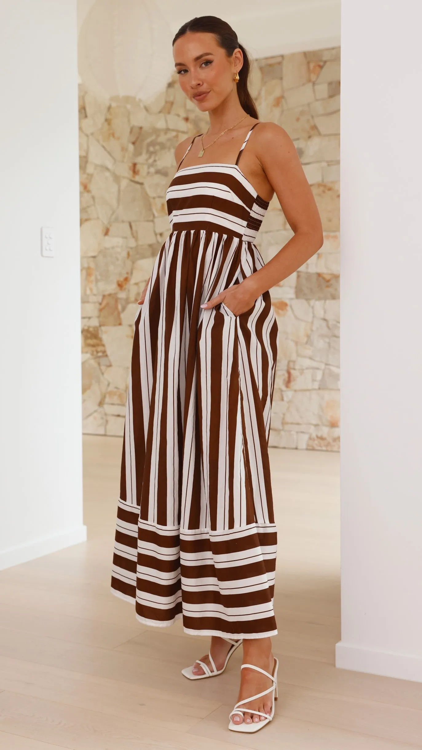 Nadie Maxi Dress - Chocolate / White Stripe sold by Billy J product image thumbnail 5