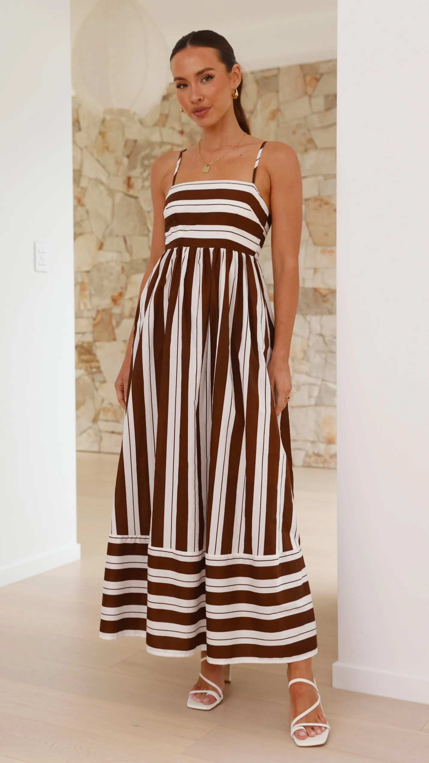 Nadie Maxi Dress - Chocolate / White Stripe sold by Billy J
