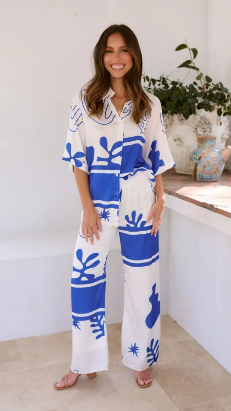 Bailie Shirt and Pants Set - White/Blue sold by Billy J