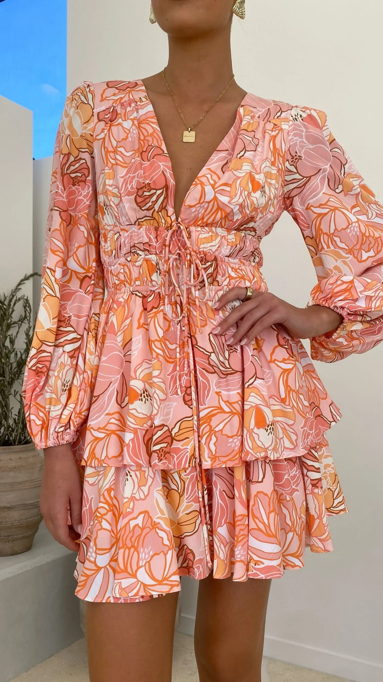 Umi Mini Dress - Pink/Orange Floral sold by Billy J product image thumbnail 3