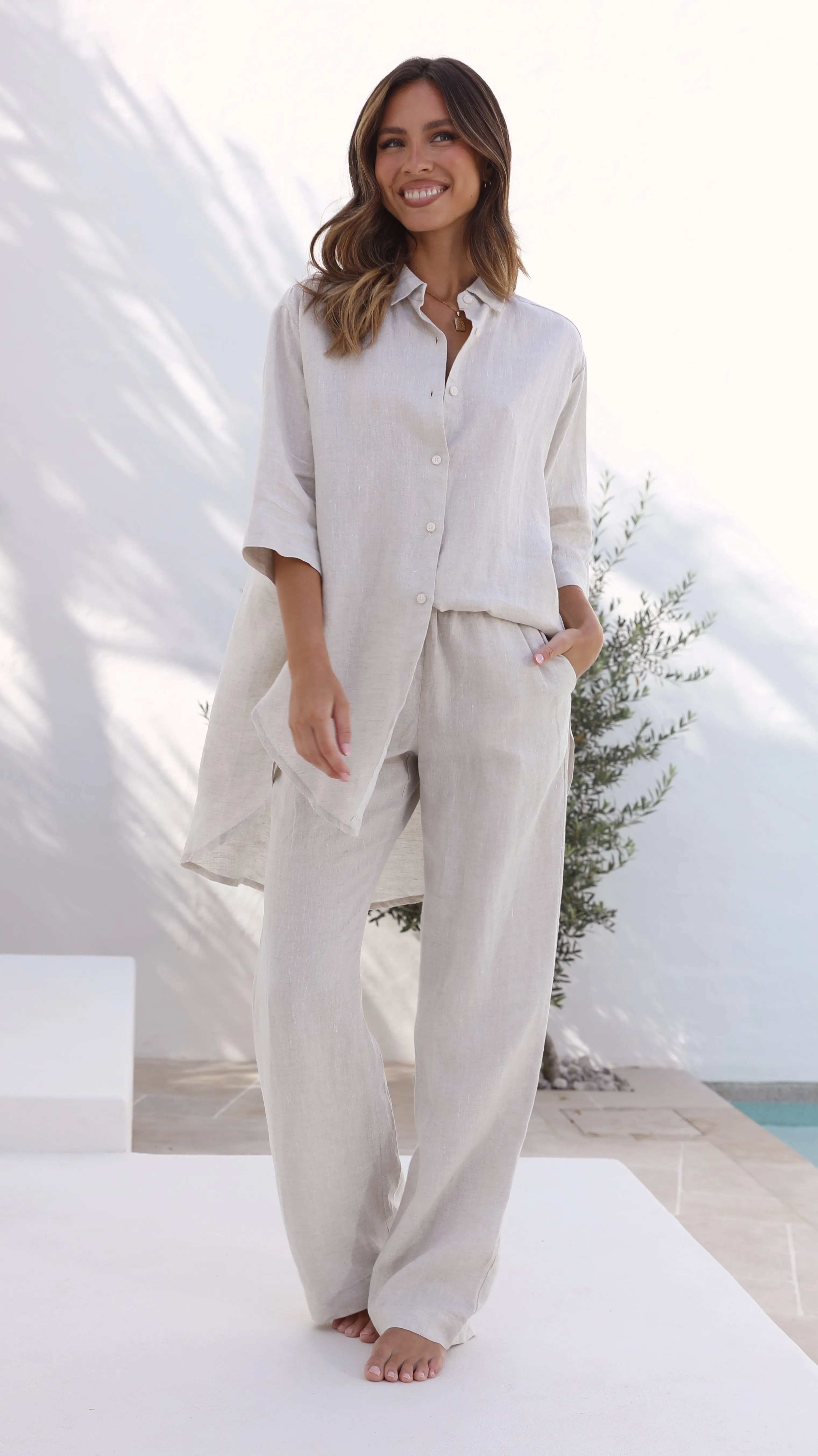 Linen Lounge Pant - Natural sold by Billy J