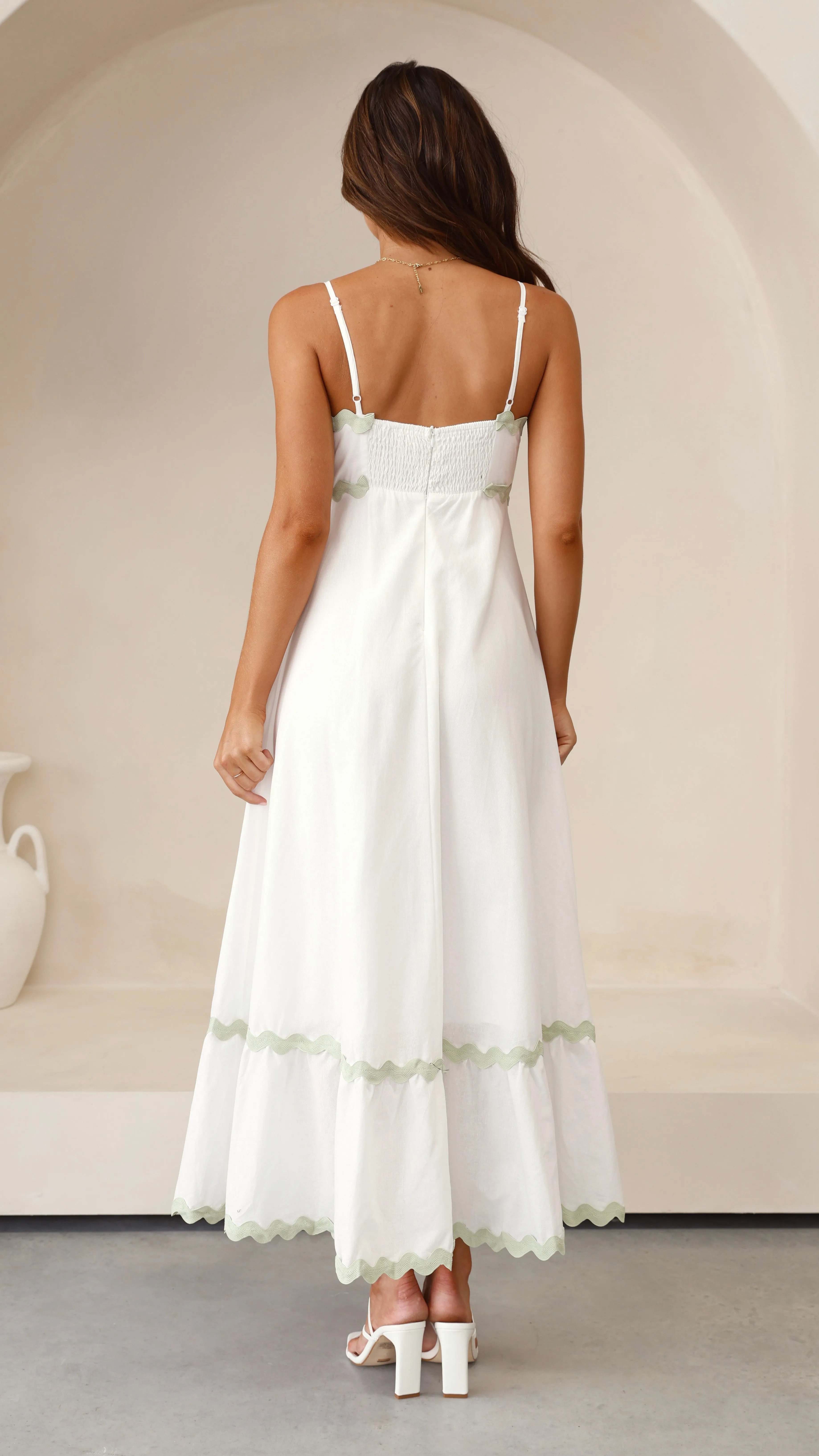 Brodey Midi Dress - White / Sage sold by Billy J product image thumbnail 2