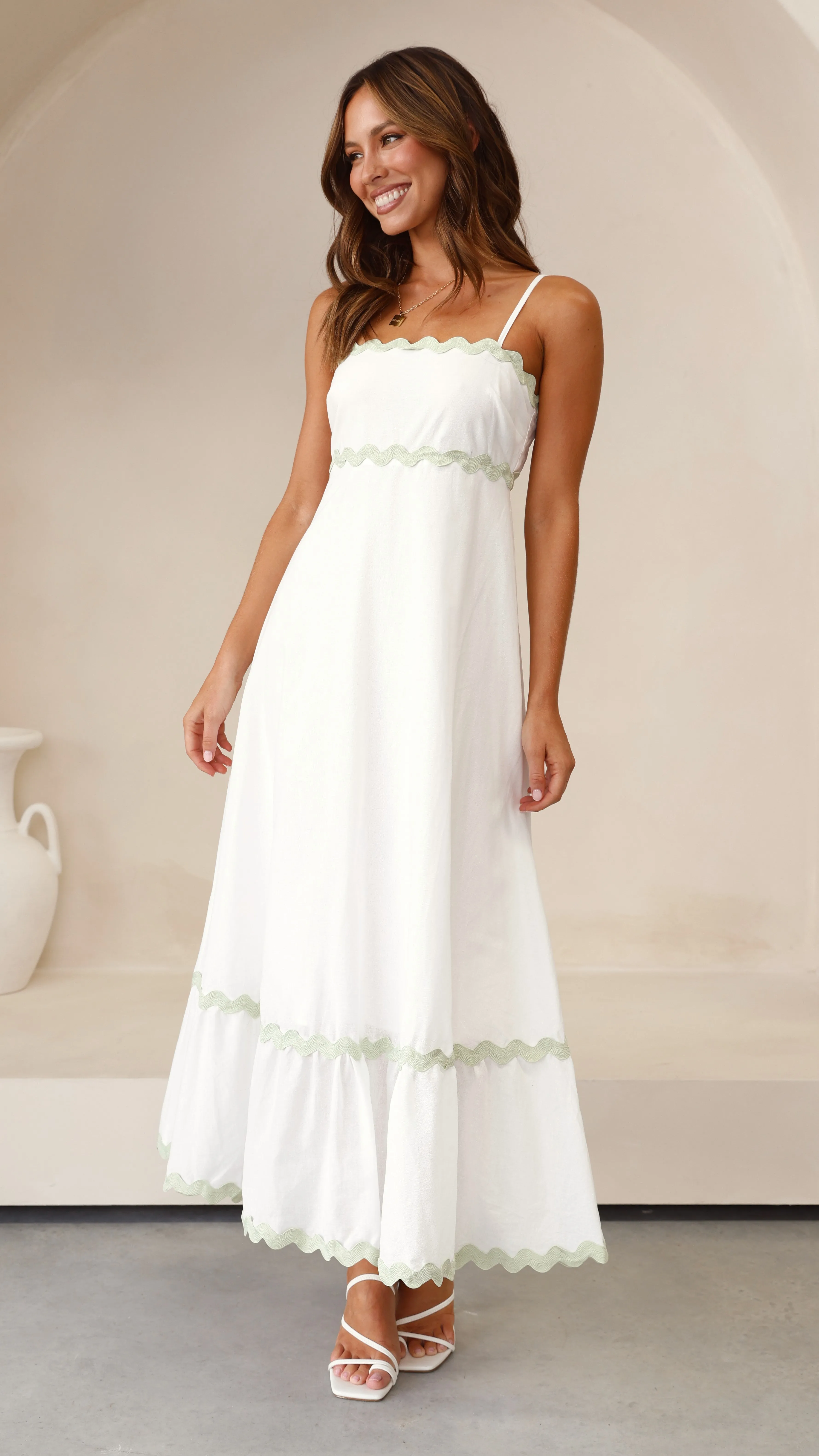 Brodey Midi Dress - White / Sage sold by Billy J product image thumbnail 5