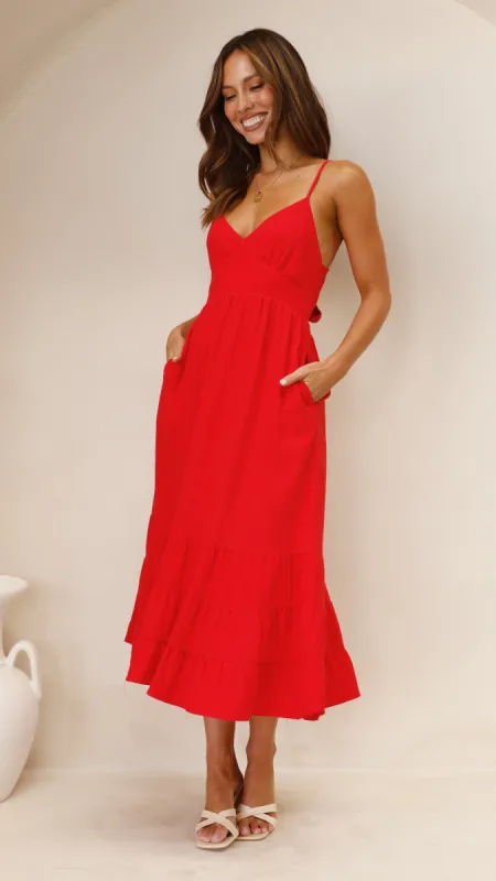 Sophila Midi Dress - Red sold by Billy J