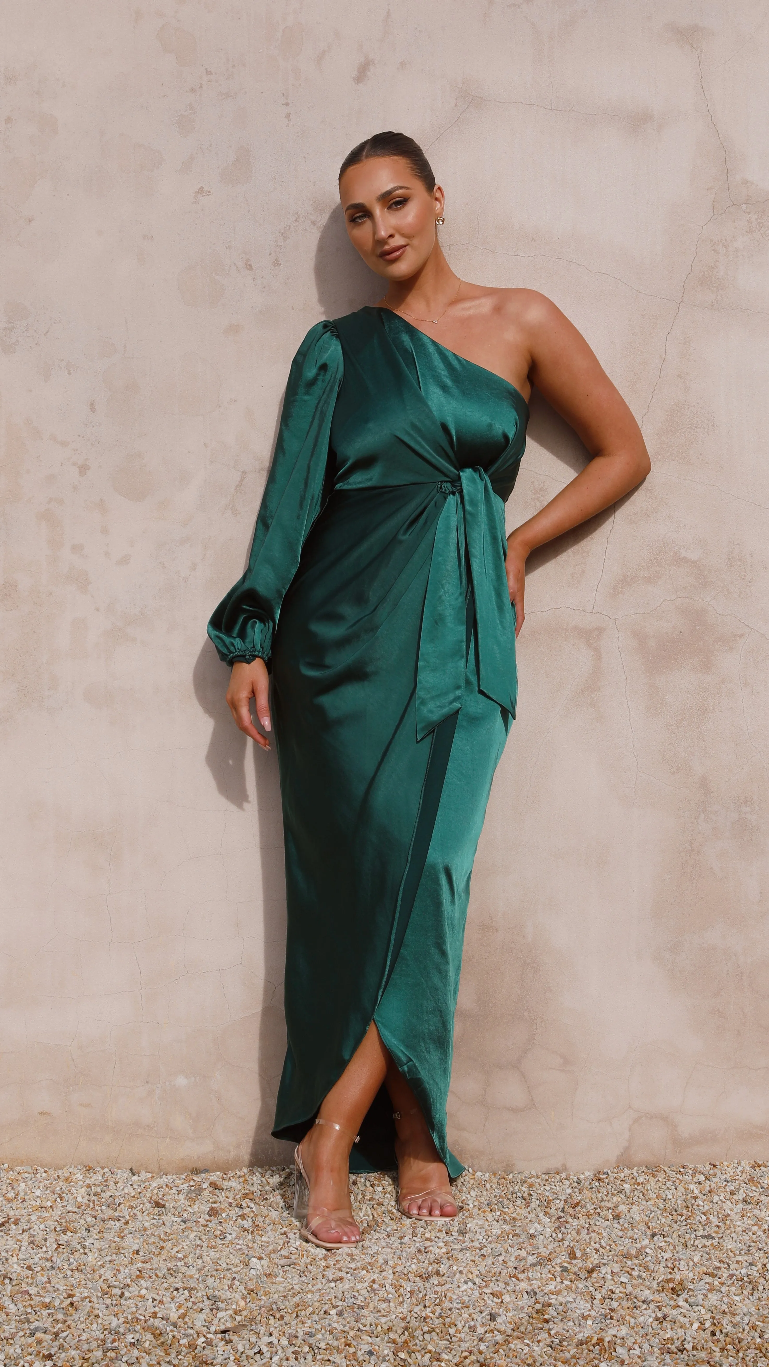 Heidi One Shoulder Maxi Dress - Emerald sold by Billy J product image thumbnail 2