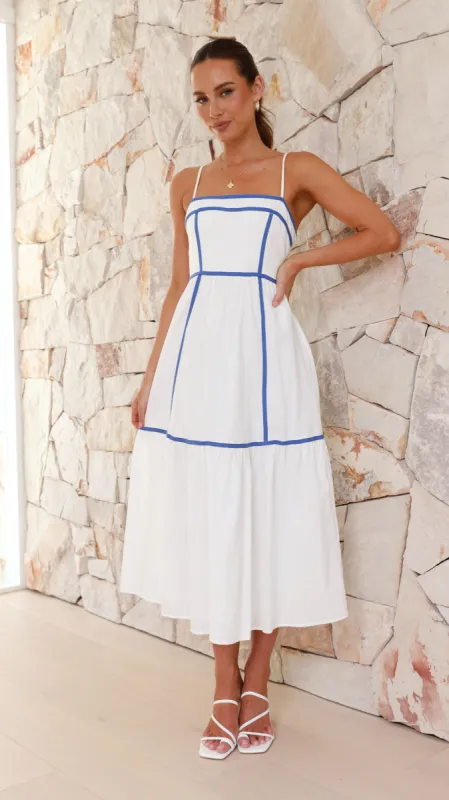 Baina Midi Dress - White / Blue sold by Billy J