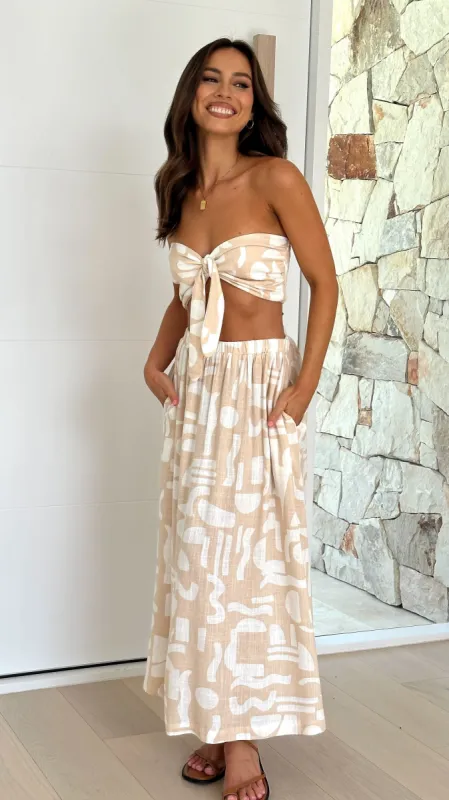 Kenna Maxi Skirt - Beige Coco Print sold by Billy J