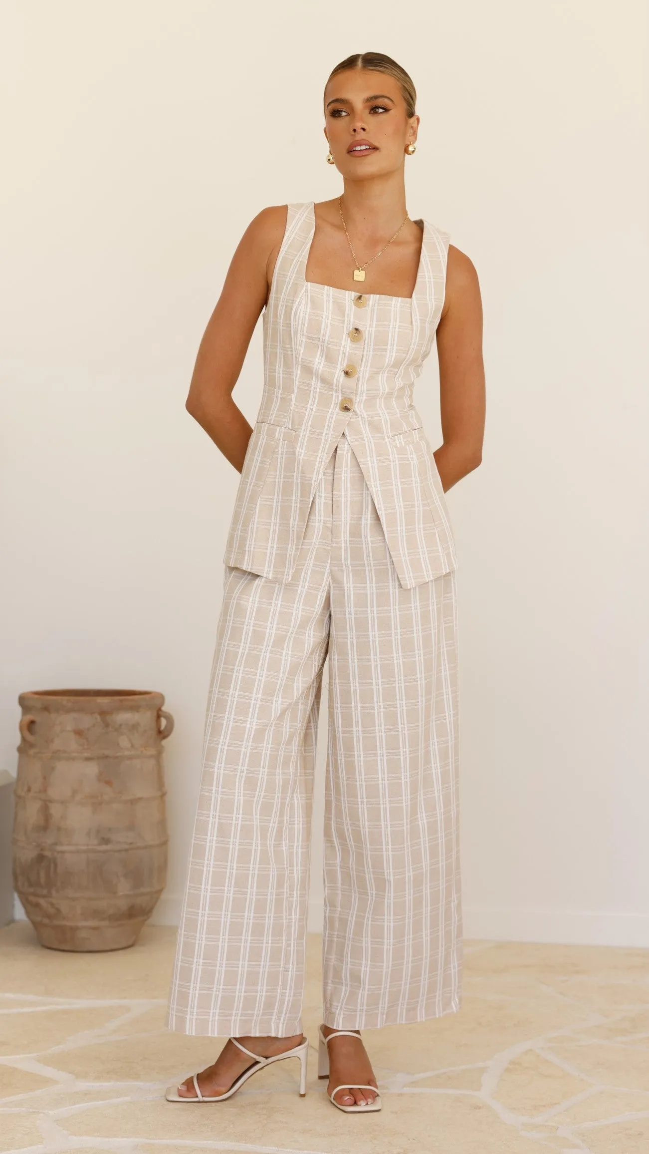 Obelia Top - Beige / White Check sold by Billy J product image thumbnail 4