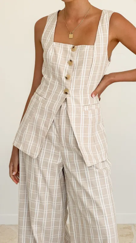 Obelia Top - Beige / White Check sold by Billy J