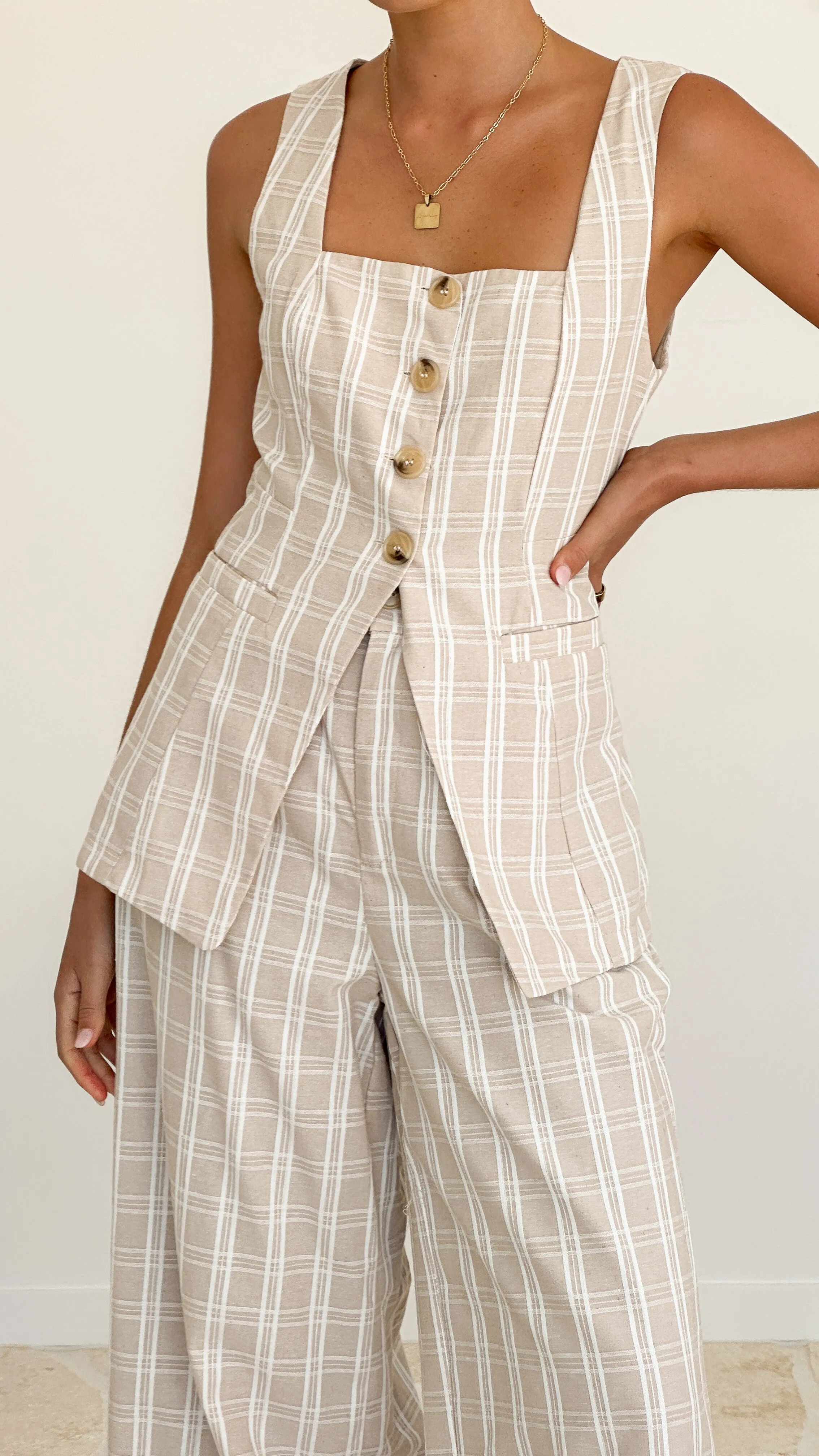 Obelia Top - Beige / White Check sold by Billy J