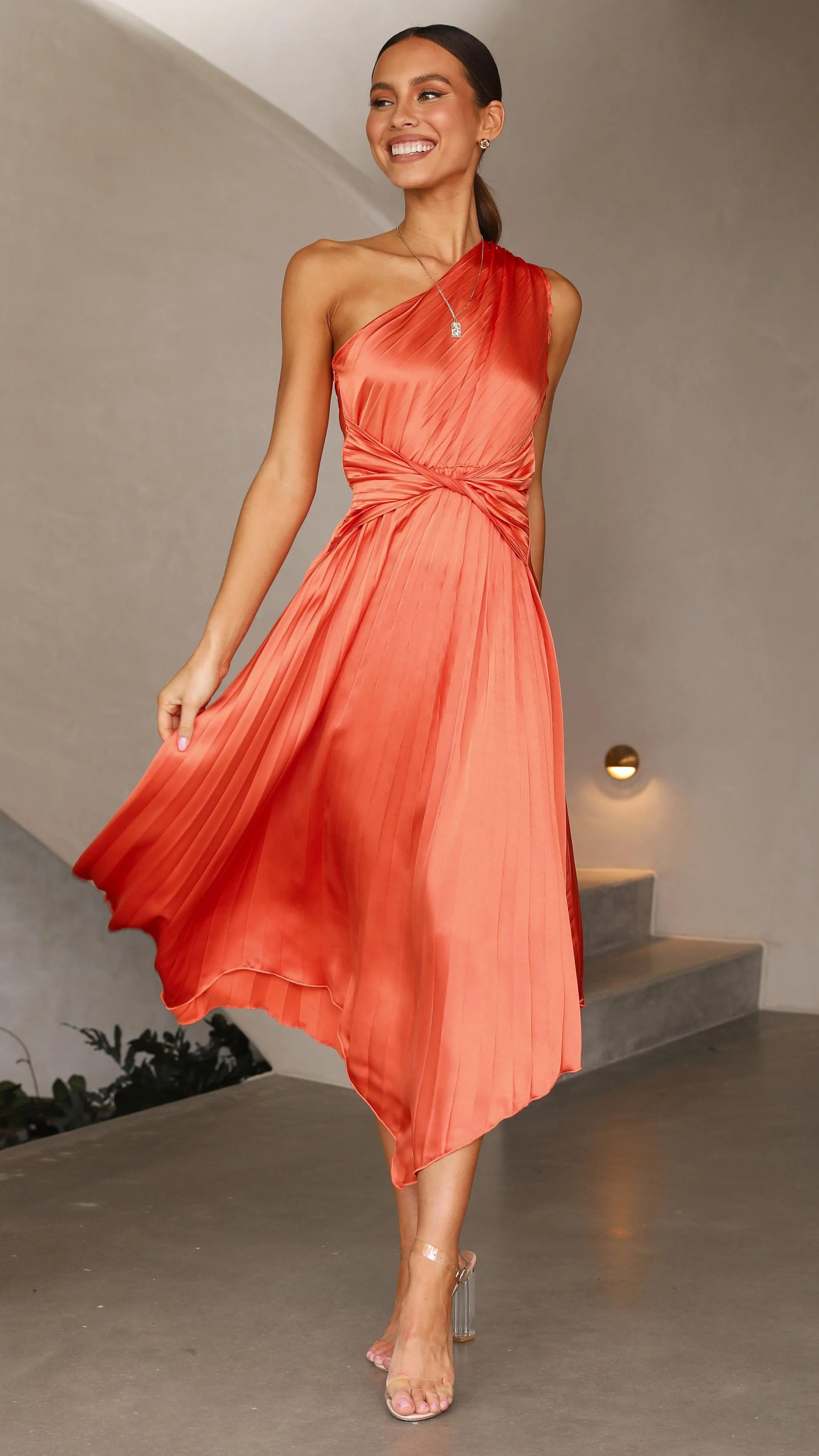 Cali One Shoulder Midi Dress - Melon sold by Billy J product image thumbnail 2