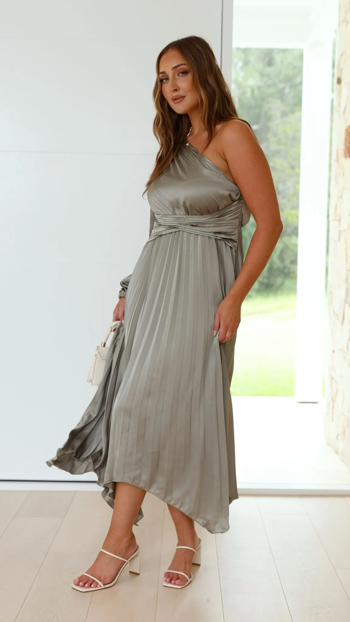 Brooklyn One Shoulder Midi Dress - Olive sold by Billy J product image thumbnail 3