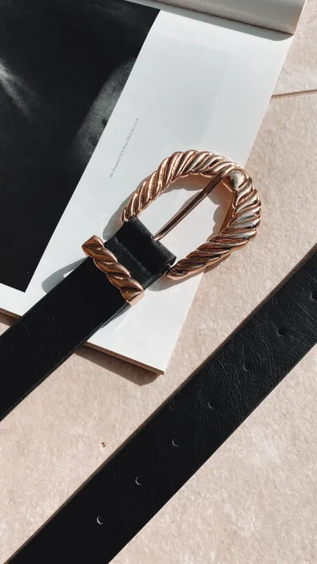 Amelie Twist Buckle Belt - Black/Gold sold by Billy J
