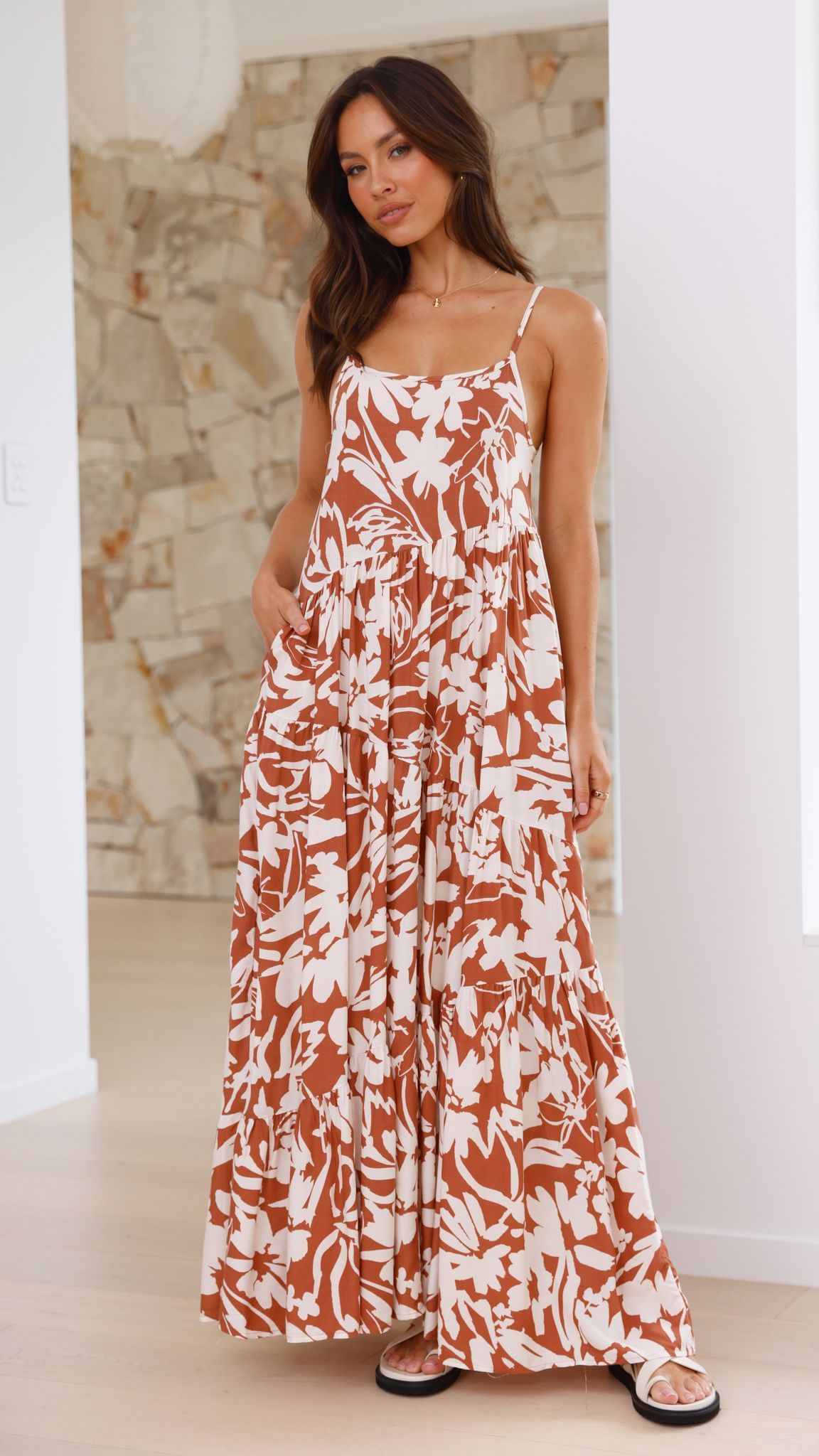 Isola Maxi Dress - Beige/White sold by Billy J