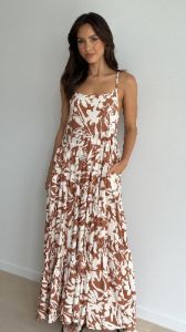 Isola Maxi Dress - Beige/White sold by Billy J