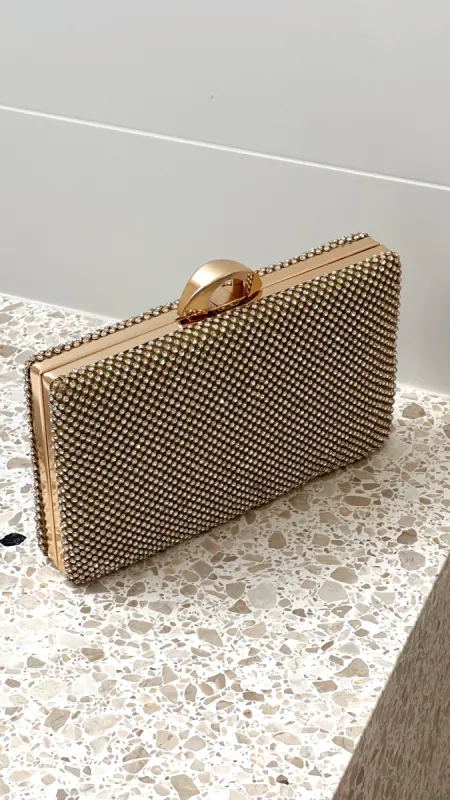 Mariah Diamante Structured Clutch - Gold sold by Billy J