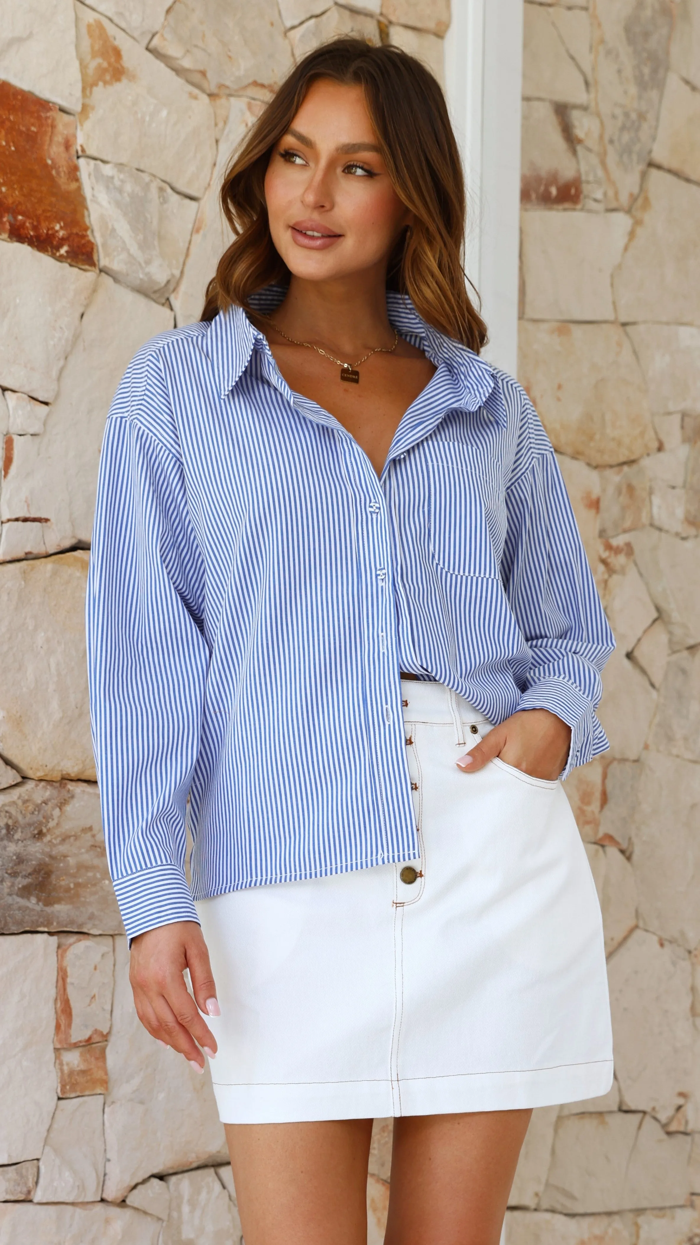 Haidera Long Sleeve Button Up Shirt - Blue Stripe sold by Billy J product image thumbnail 5