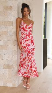Finnah Midi Dress - Pink/Red Floral sold by Billy J