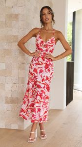 Finnah Midi Dress - Pink/Red Floral sold by Billy J