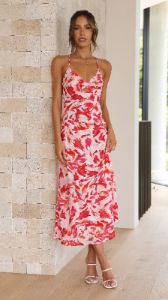 Finnah Midi Dress - Pink/Red Floral sold by Billy J