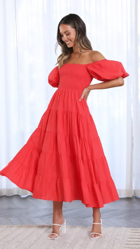Chyna Midi Dress - Red sold by Billy J