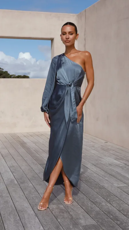 Heidi One Shoulder Maxi Dress - Slate Blue sold by Billy J