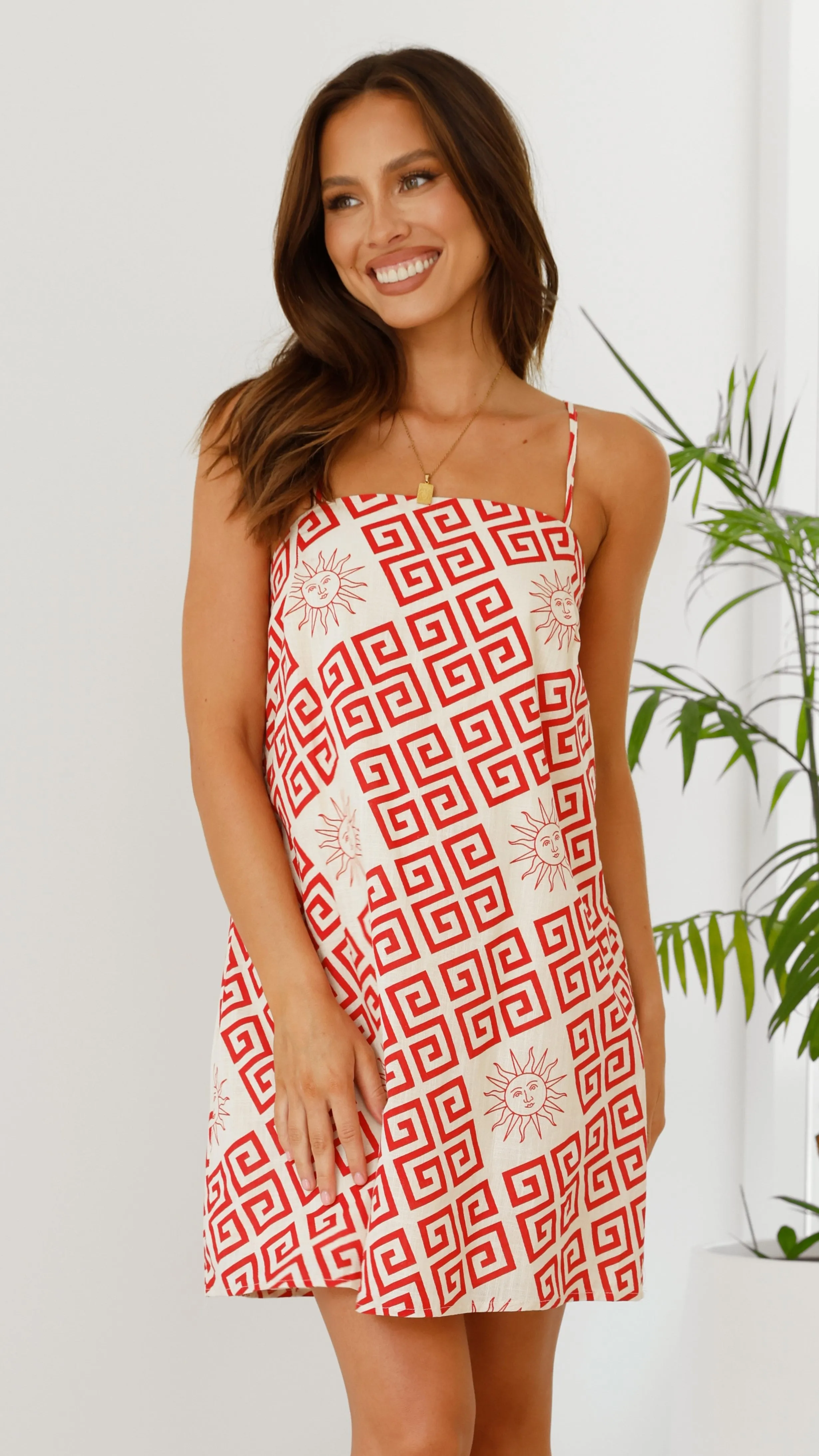 Bethani Mini Dress - Beige / Red Greek Sun sold by Billy J product image thumbnail 3