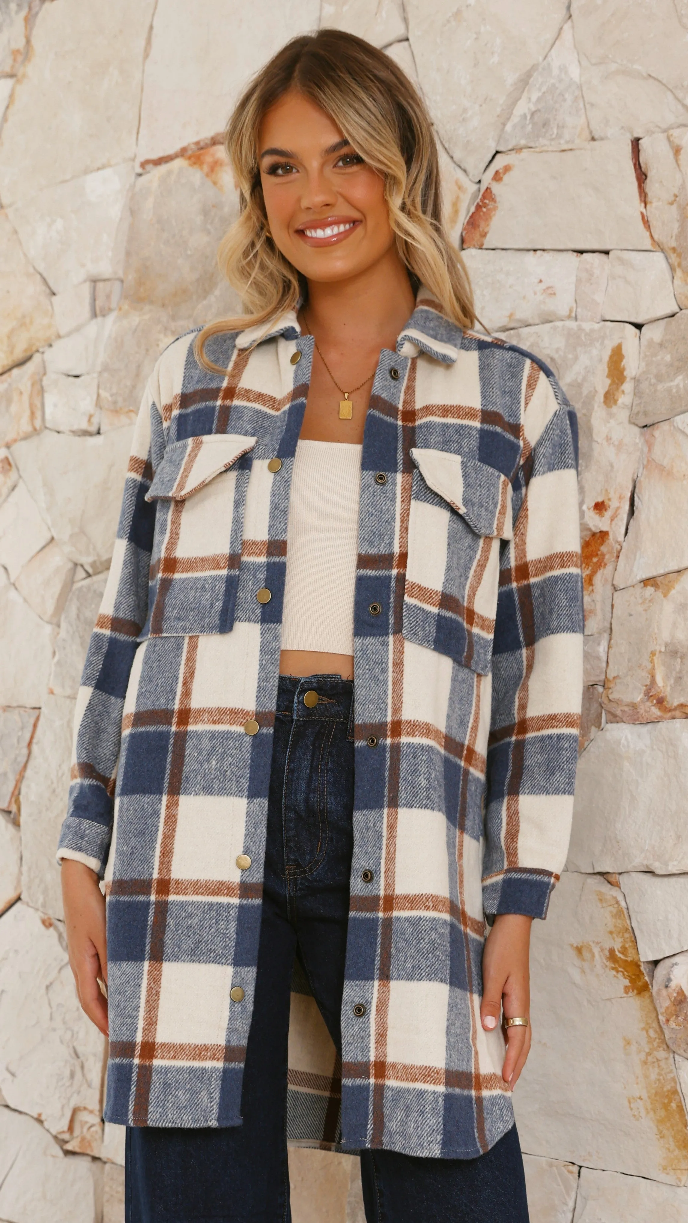 Saskia Jacket - Navy/Cream Check sold by Billy J