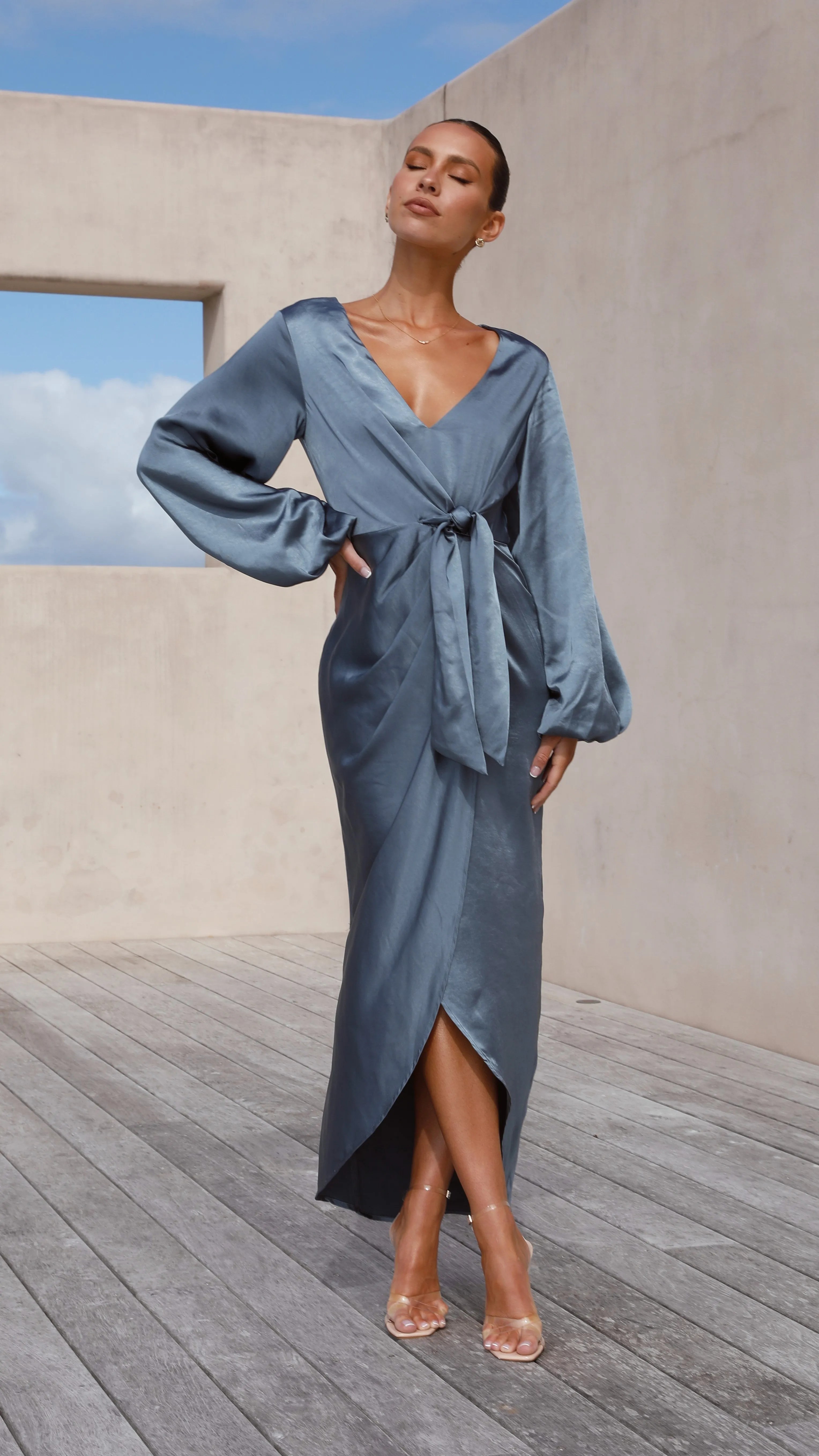 Naomi Long Sleeve Maxi Dress - Slate Blue sold by Billy J product image thumbnail 3