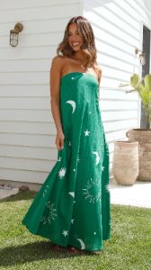 Connie Maxi Dress - Green/White sold by Billy J