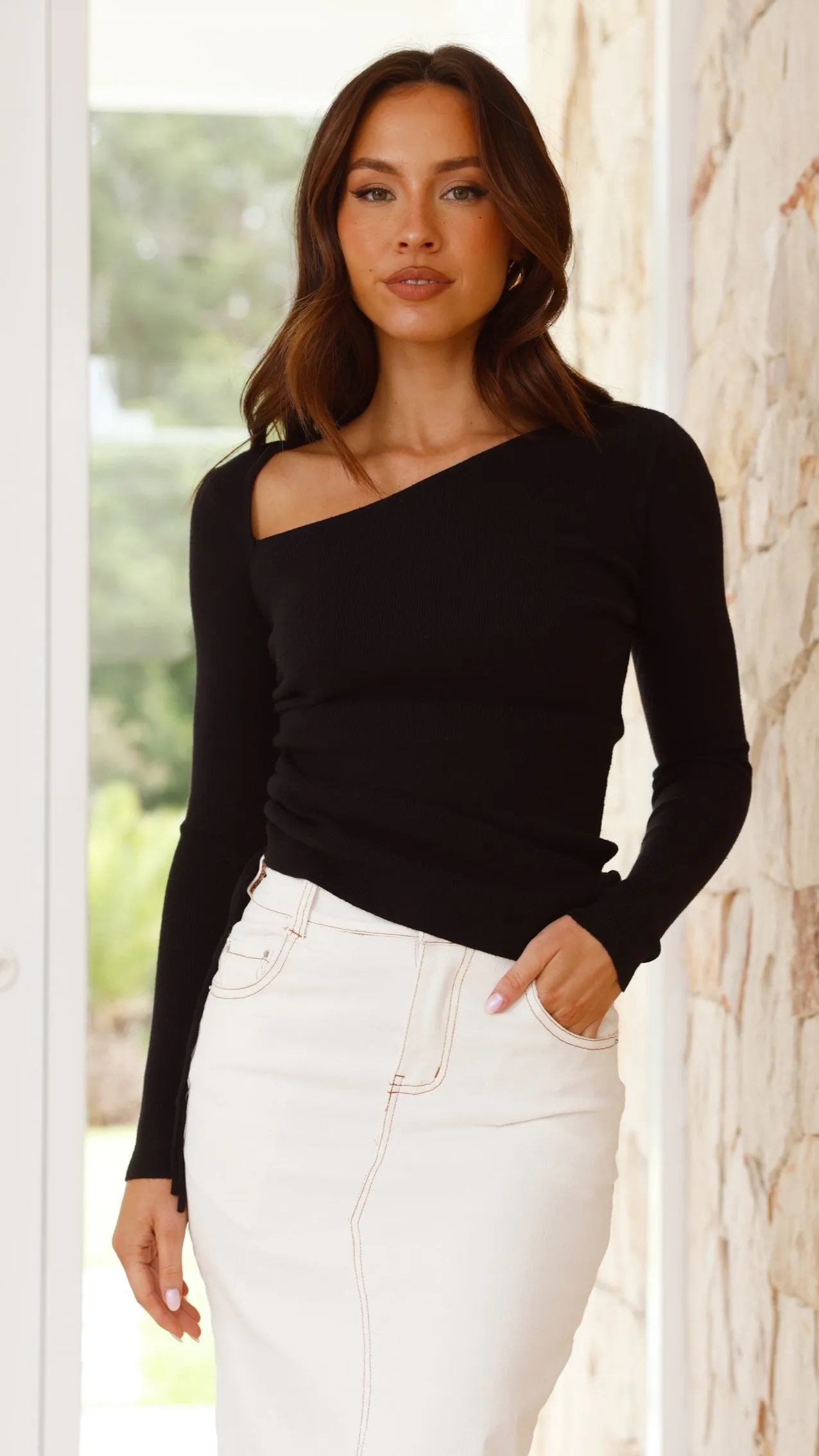 Lakota Asymmetrical Long Sleeve Top - Black sold by Billy J