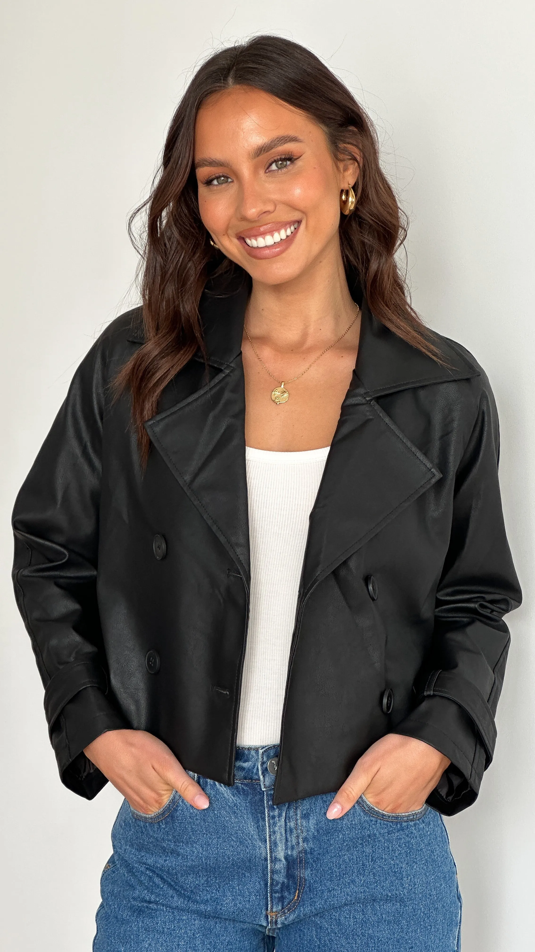 Quintana Cropped Trench Jacket - Black sold by Billy J